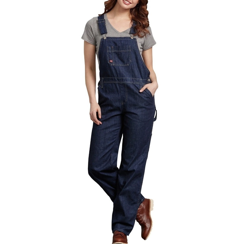 Dickies Womens Denim Bib Overalls Dark Wash Indigo Utility Workwear XXL FB206